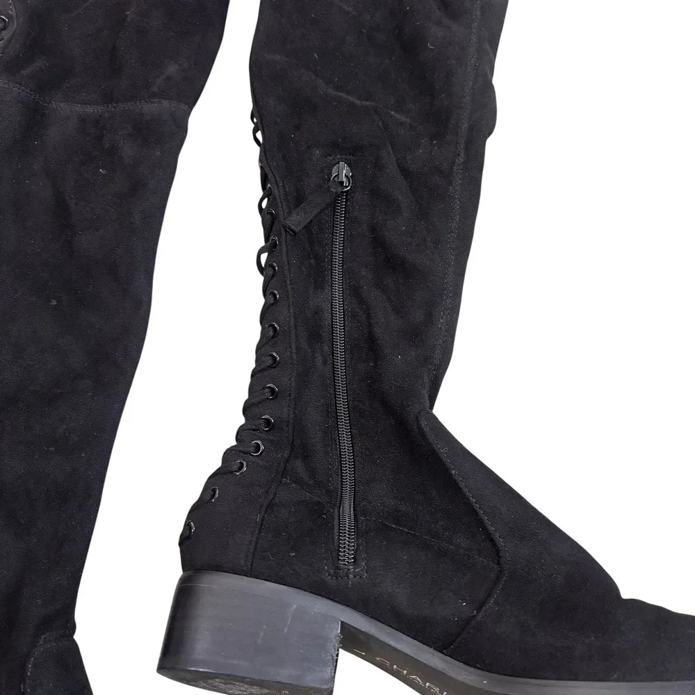 Charles by Charles David Black Faux Suede Lace Up Over The Knee Boots Size 7